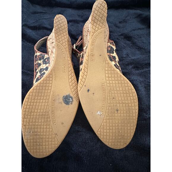 STUART WEITZMAN LEOPARD RAFFIA WEDGE SANDALS - Picture 6 of 8